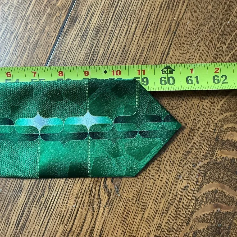 Fratello Mens Necktie Tie Green And Black Geometric Design ￼